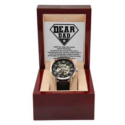 Dear Dad, You are my Hero Men's Openwork Watch - Mallard Moon Gift Shop