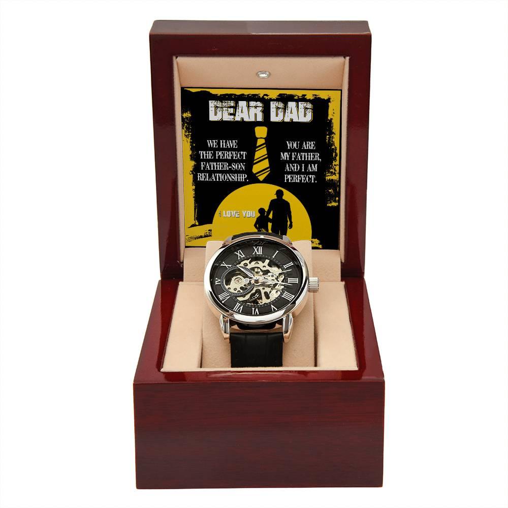 Dear Dad- We Have the Perfect Father Son Relationship Men's Openwork Watch with Gift Box - Mallard Moon Gift Shop