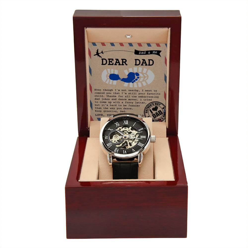 Dad Gift -Thanks for All The Embarrassing Dad Jokes and Dance Moves - Your Favorite Child Men's Openwork Watch with Gift Box - Mallard Moon Gift Shop