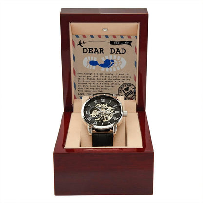 Dad Gift -Thanks for All The Embarrassing Dad Jokes and Dance Moves - Your Favorite Child Men's Openwork Watch with Gift Box - Mallard Moon Gift Shop