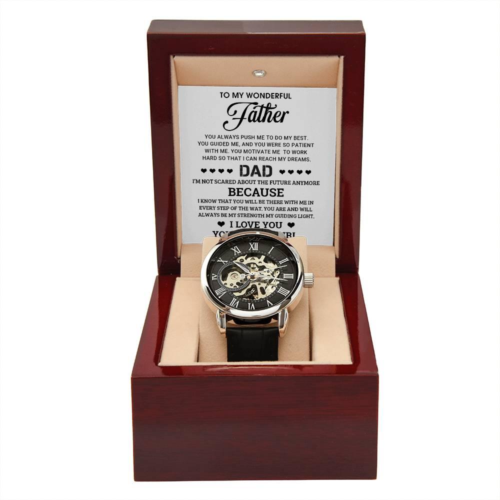 To My Wonderful Father You Are My Guiding Light Men's Openwork Watch with Gift Box - Mallard Moon Gift Shop
