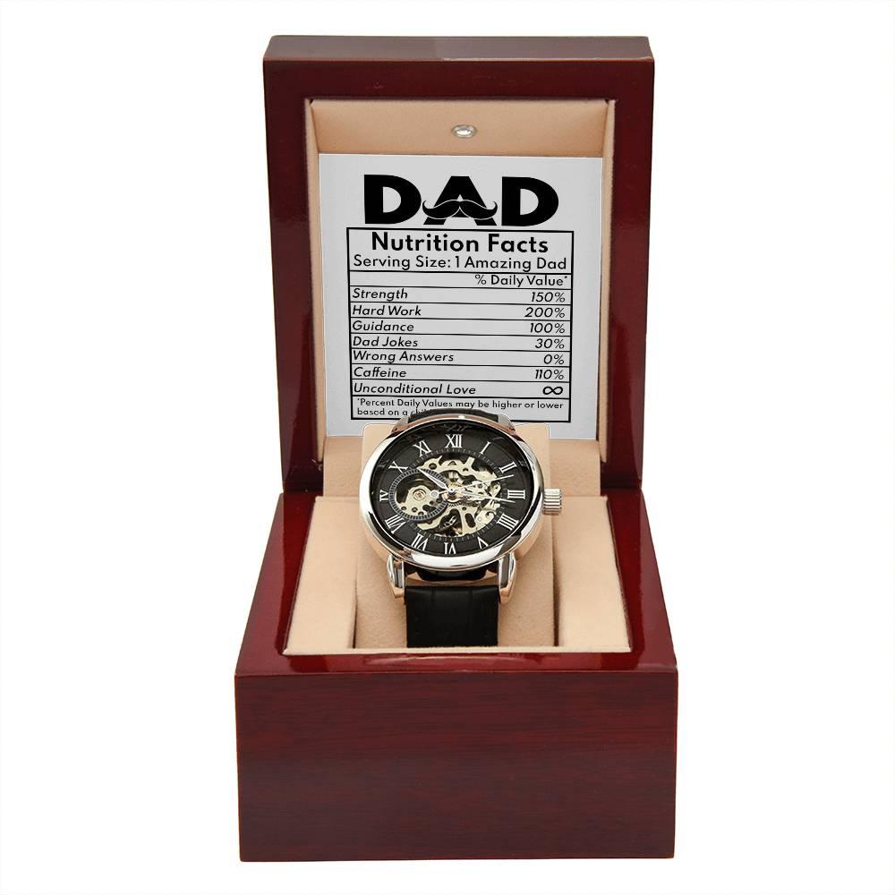 Dad Gift - Nutrition Facts Men's Openwork Watch with Gift Box - Mallard Moon Gift Shop