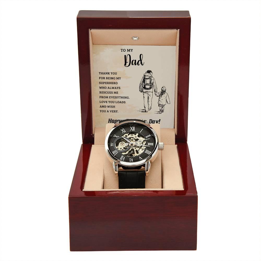 To My Dad My Superhero Men's Openwork Watch with Gift Box - Mallard Moon Gift Shop