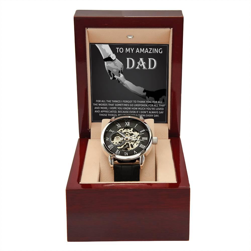 To My Amazing Dad Thank You Metal Chronograph Watch Men's Openwork Watch with Gift Box - Mallard Moon Gift Shop
