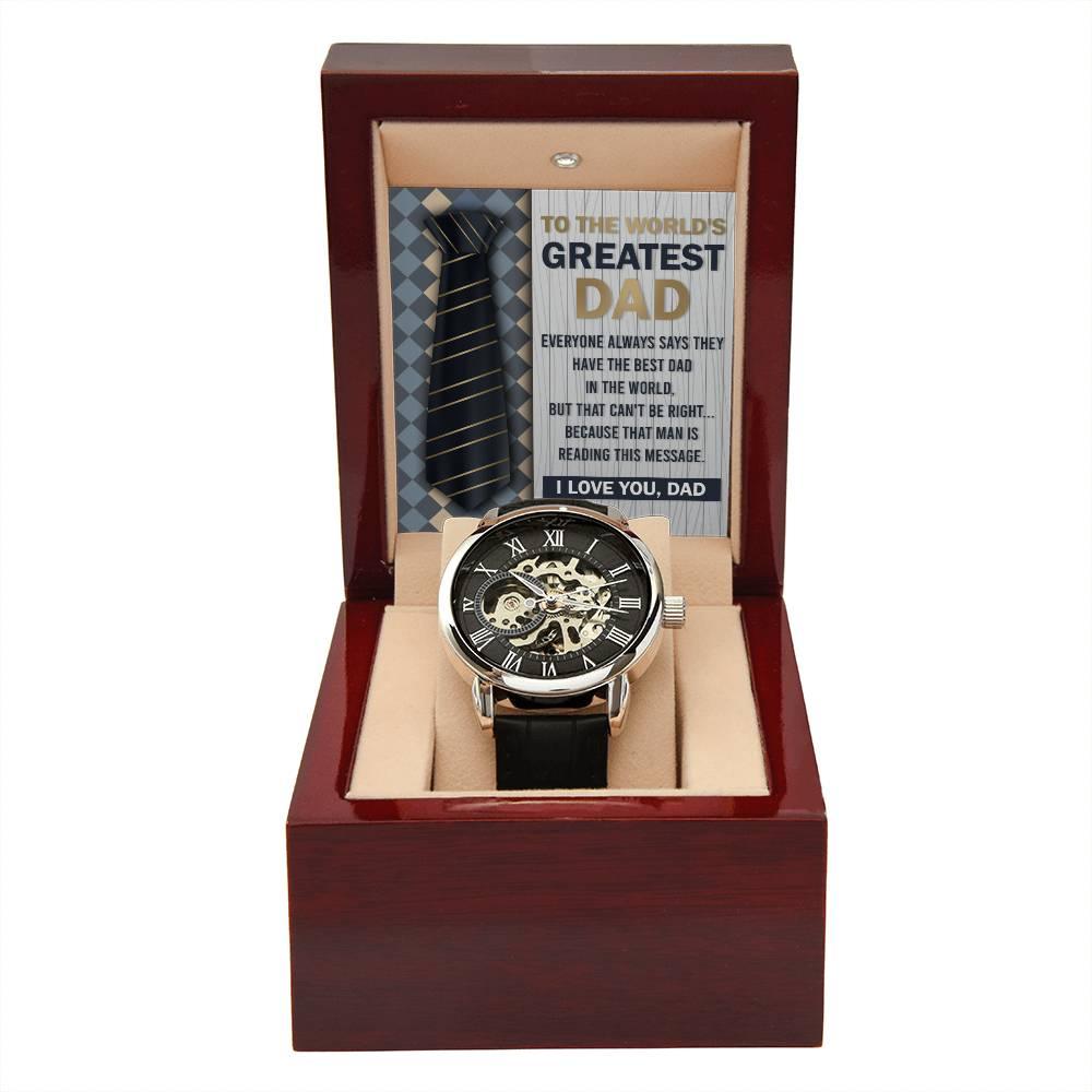Dad Gift - To the World's Greatest Dad Men's Openwork Watch with Gift Box - Mallard Moon Gift Shop