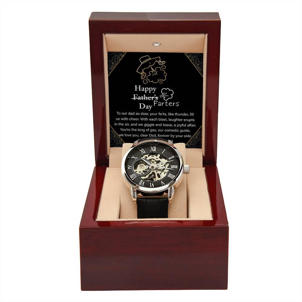 Dad Gift -Funny Happy Farter's Day Men's Openwork Watch with Gift Box - Mallard Moon Gift Shop