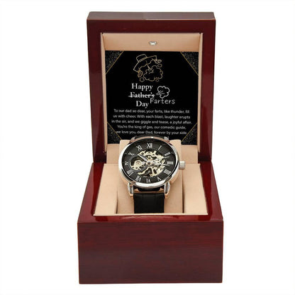 Dad Gift -Funny Happy Farter's Day Men's Openwork Watch with Gift Box - Mallard Moon Gift Shop