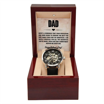 Dad, You Inspire Me - Happy Father’s Day Men's Openwork Watch with Gift Box - Mallard Moon Gift Shop