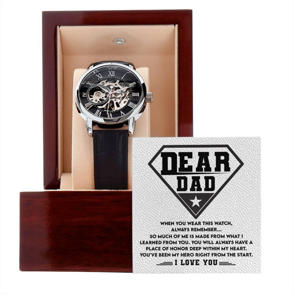 Dear Dad, You are my Hero Men's Openwork Watch - Mallard Moon Gift Shop