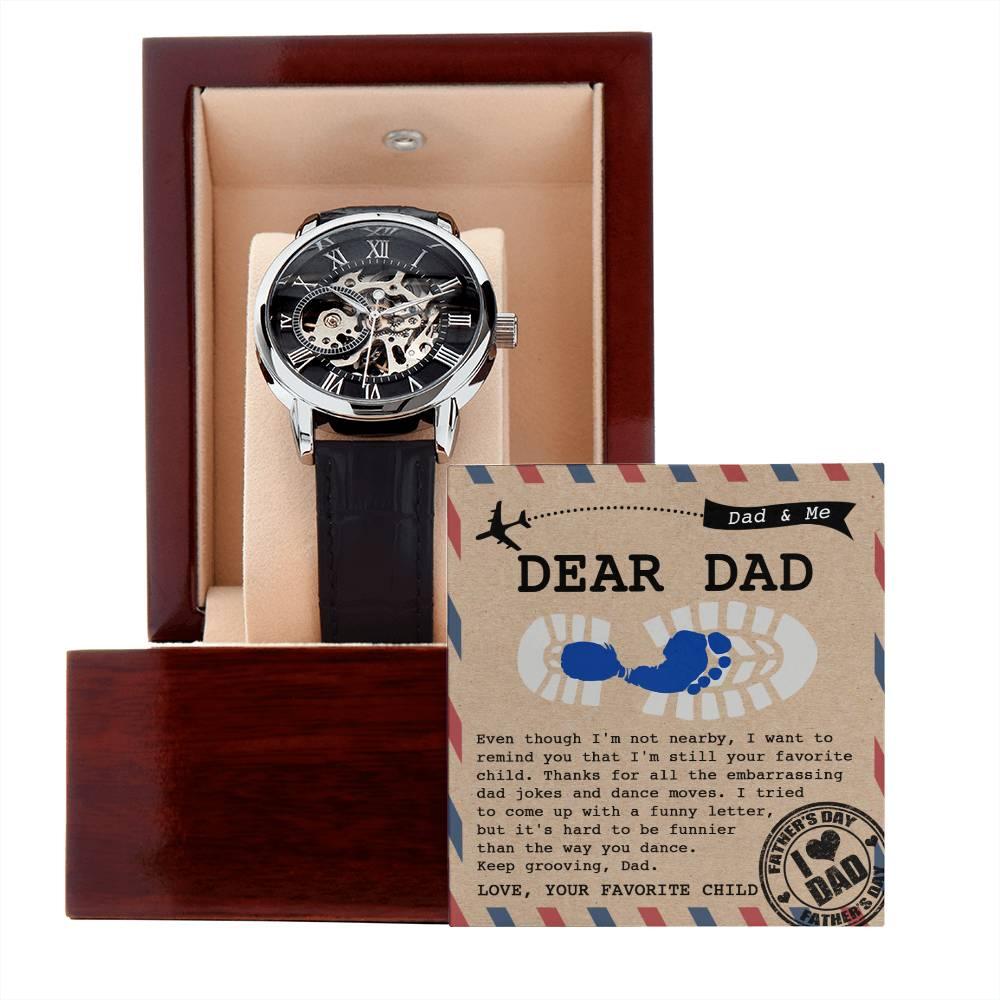 Dad Gift -Thanks for All The Embarrassing Dad Jokes and Dance Moves - Your Favorite Child Men's Openwork Watch with Gift Box - Mallard Moon Gift Shop