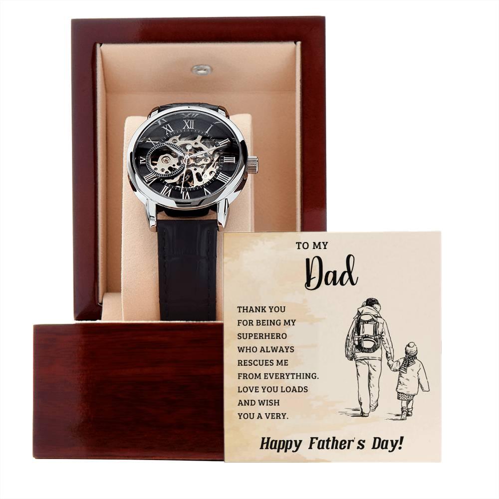 To My Dad My Superhero Men's Openwork Watch with Gift Box - Mallard Moon Gift Shop