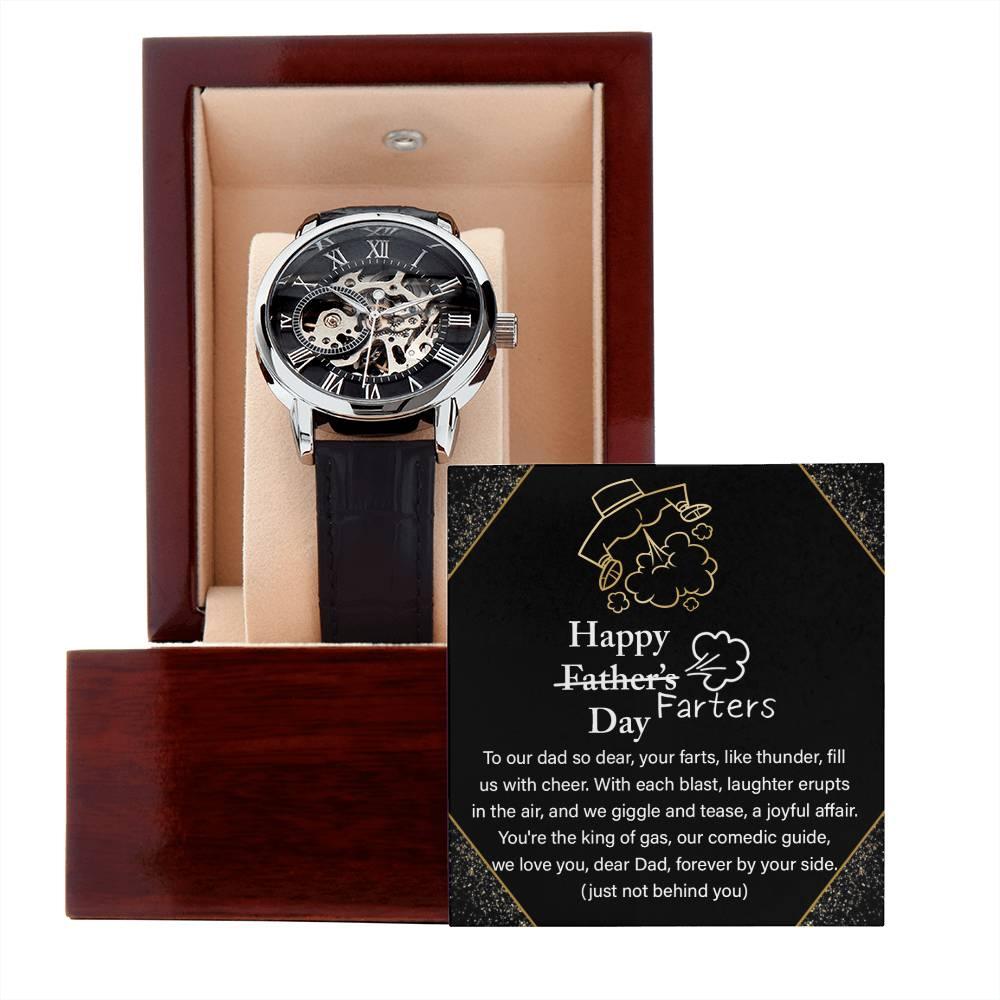 Dad Gift -Funny Happy Farter's Day Men's Openwork Watch with Gift Box - Mallard Moon Gift Shop