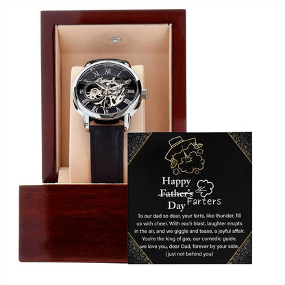 Dad Gift -Funny Happy Farter's Day Men's Openwork Watch with Gift Box - Mallard Moon Gift Shop