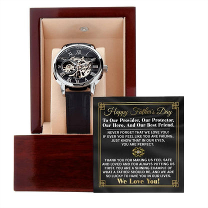 Dad Gift -Our Provider, Protector, Hero, Best Friend Men's Openwork Watch with Gift Box - Mallard Moon Gift Shop