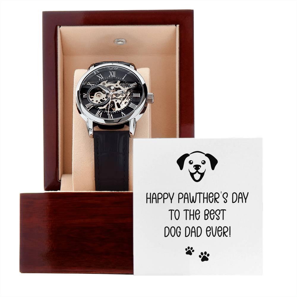 Dad Gift -Happy Pawther’s Day to the Best Dog Dad Men's Openwork Watch with Gift Box - Mallard Moon Gift Shop