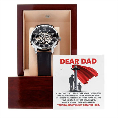 Dad Gift - You Are My Greatest Hero Men's Openwork Watch with Gift Box - Mallard Moon Gift Shop