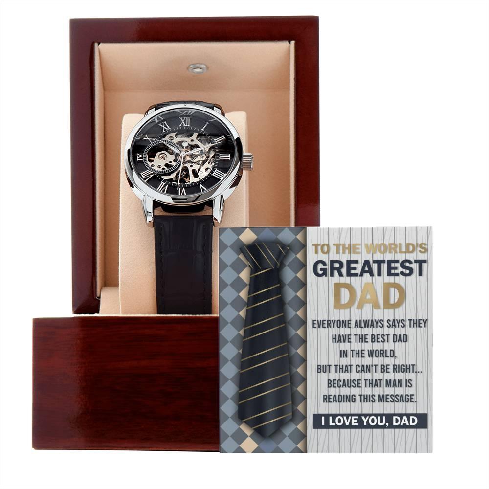 Dad Gift - To the World's Greatest Dad Men's Openwork Watch with Gift Box - Mallard Moon Gift Shop