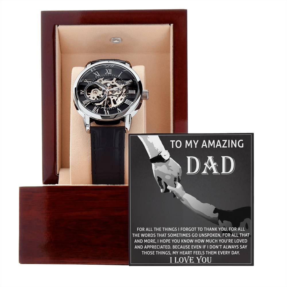 To My Amazing Dad Thank You Metal Chronograph Watch Men's Openwork Watch with Gift Box - Mallard Moon Gift Shop