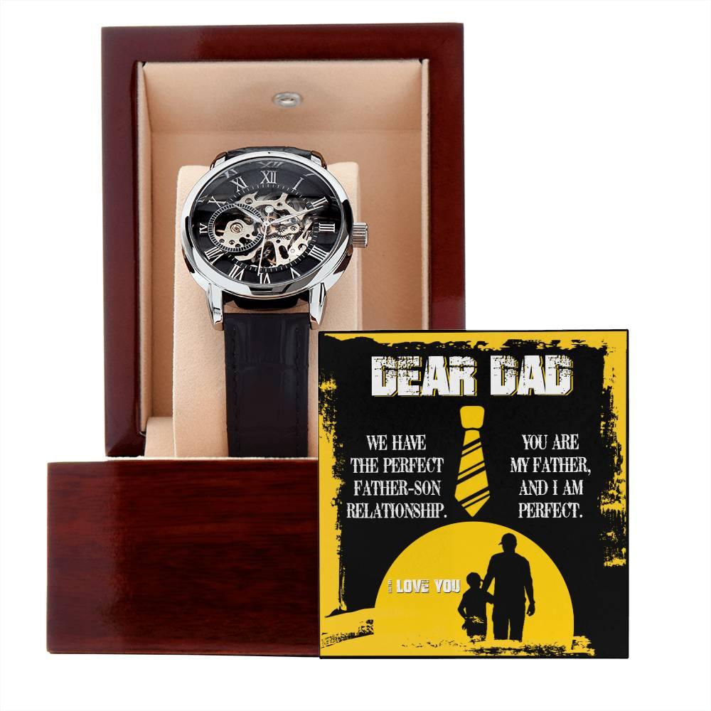 Dear Dad- We Have the Perfect Father Son Relationship Men's Openwork Watch with Gift Box - Mallard Moon Gift Shop