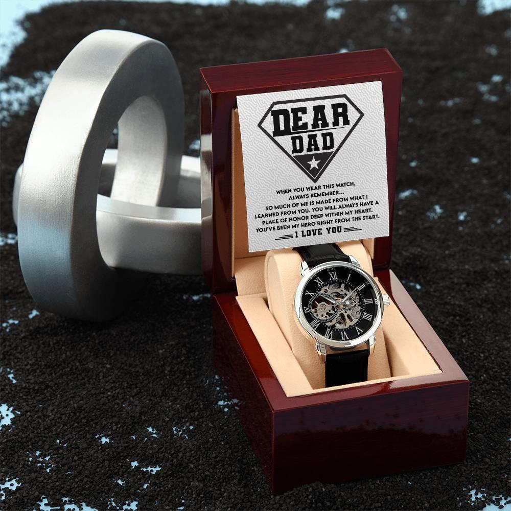 Dear Dad, You are my Hero Men's Openwork Watch - Mallard Moon Gift Shop