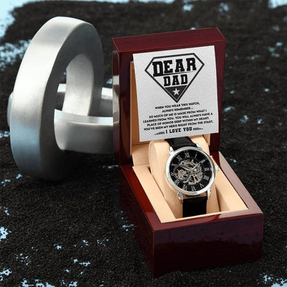 Dear Dad, You are my Hero Men's Openwork Watch - Mallard Moon Gift Shop