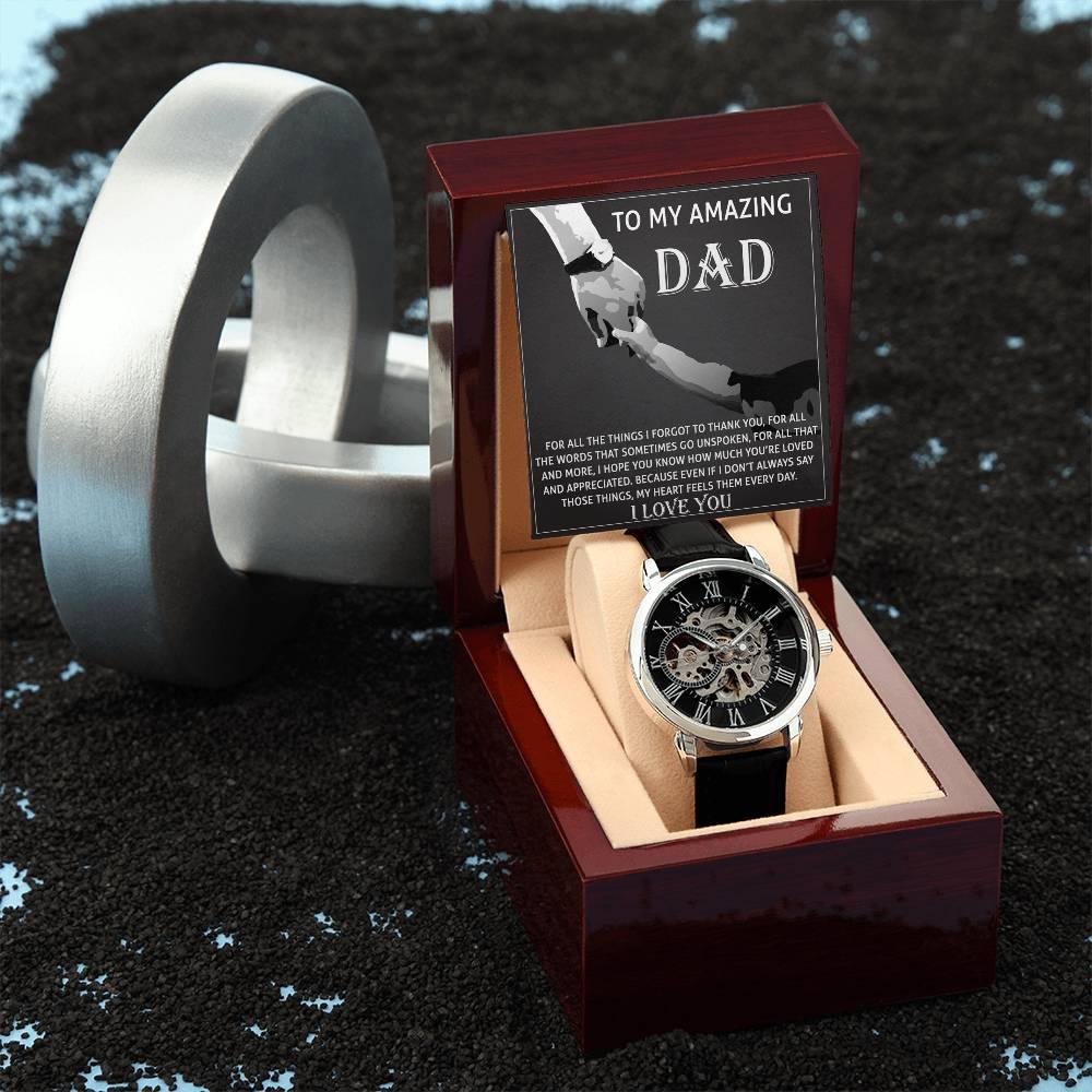 To My Amazing Dad Thank You Metal Chronograph Watch Men's Openwork Watch with Gift Box - Mallard Moon Gift Shop
