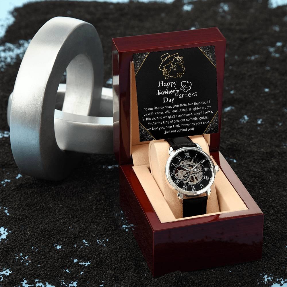 Dad Gift -Funny Happy Farter's Day Men's Openwork Watch with Gift Box - Mallard Moon Gift Shop
