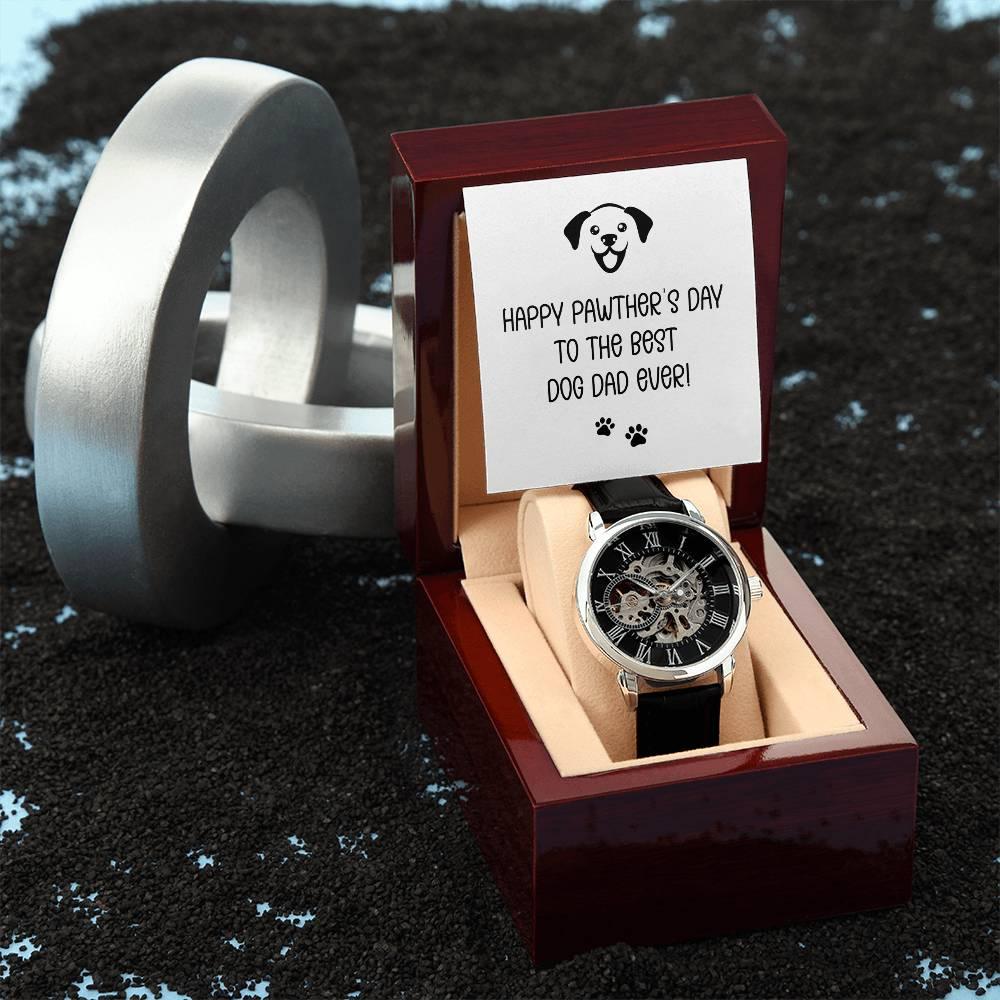 Dad Gift -Happy Pawther’s Day to the Best Dog Dad Men's Openwork Watch with Gift Box - Mallard Moon Gift Shop