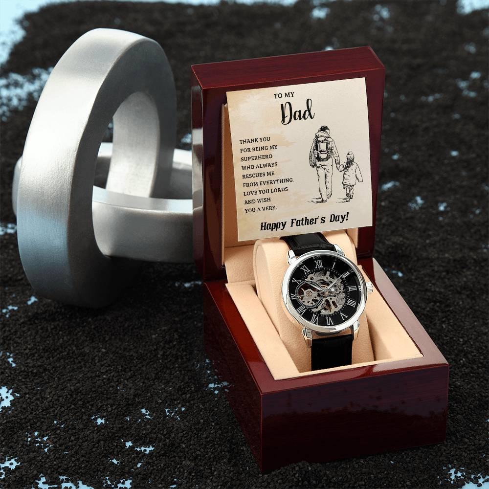 To My Dad My Superhero Men's Openwork Watch with Gift Box - Mallard Moon Gift Shop