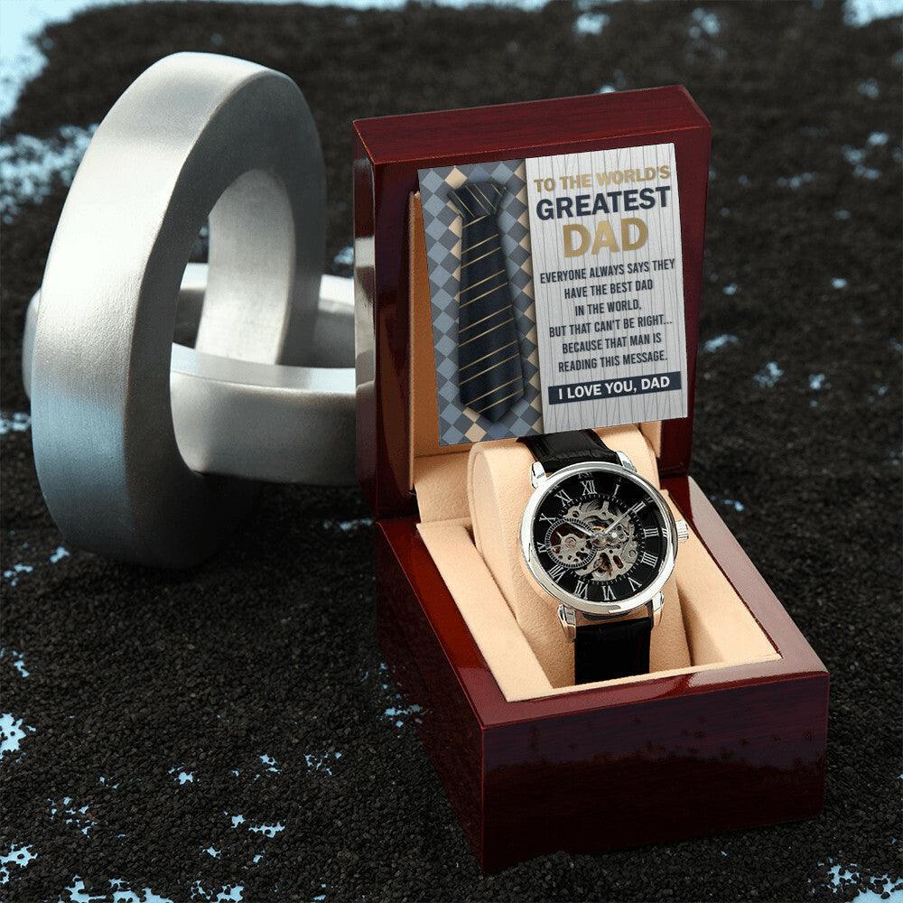 Dad Gift - To the World's Greatest Dad Men's Openwork Watch with Gift Box - Mallard Moon Gift Shop
