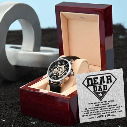 Dear Dad, You are my Hero Men's Openwork Watch - Mallard Moon Gift Shop