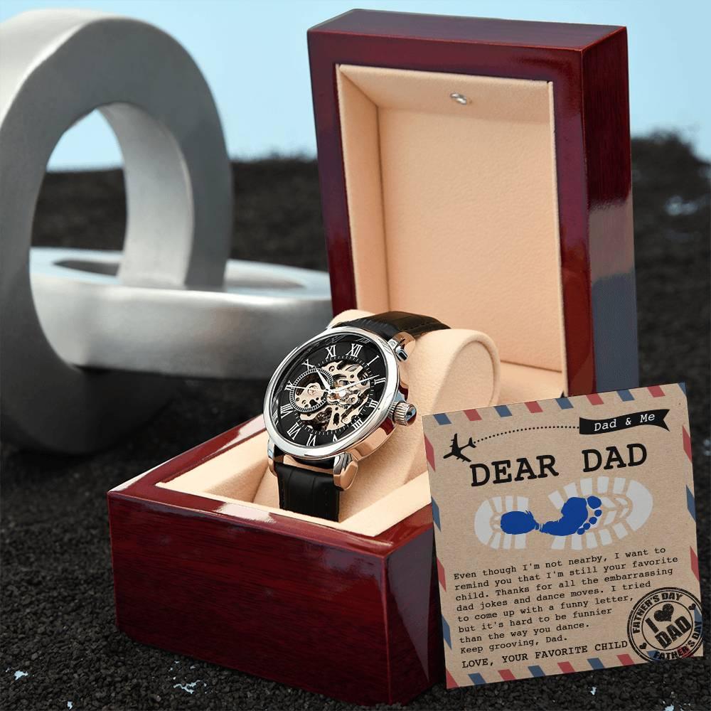 Dad Gift -Thanks for All The Embarrassing Dad Jokes and Dance Moves - Your Favorite Child Men's Openwork Watch with Gift Box - Mallard Moon Gift Shop