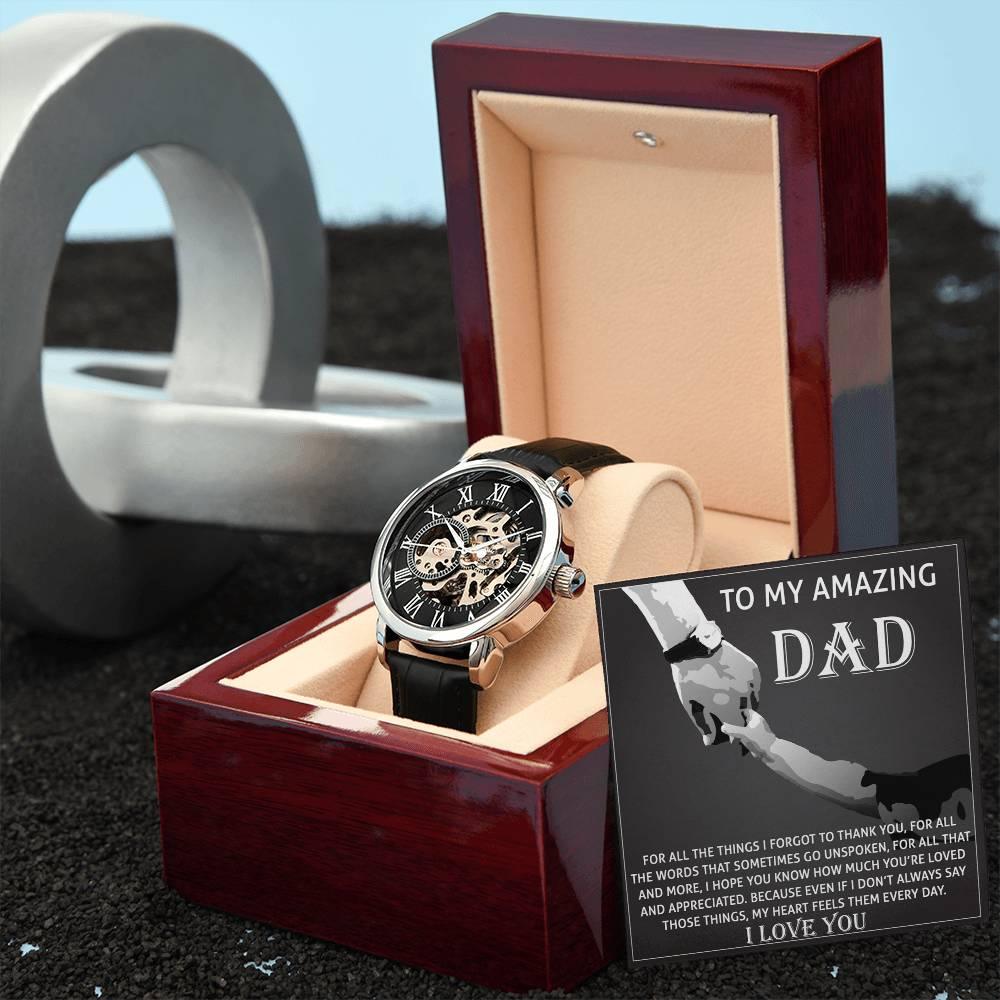 To My Amazing Dad Thank You Metal Chronograph Watch Men's Openwork Watch with Gift Box - Mallard Moon Gift Shop