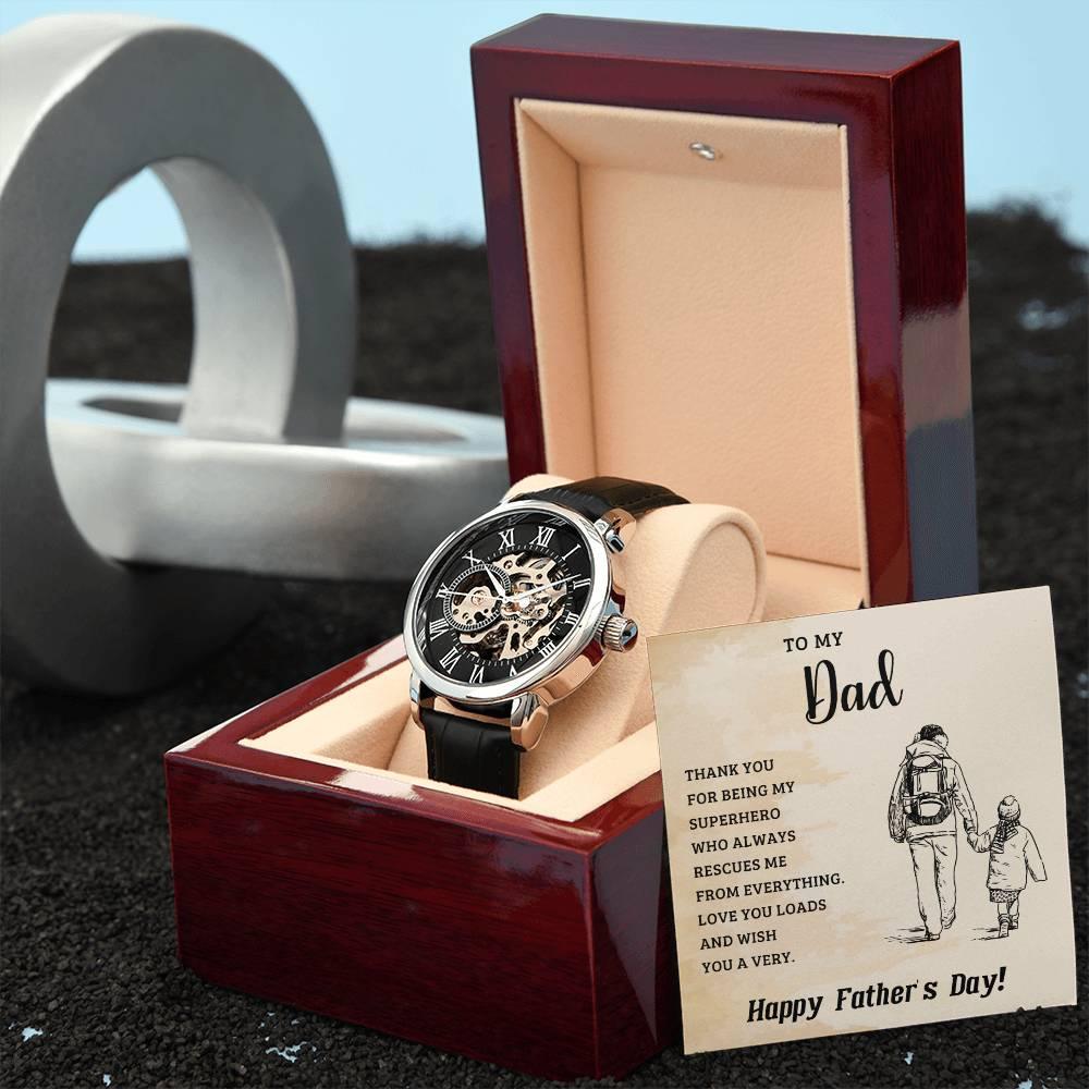 To My Dad My Superhero Men's Openwork Watch with Gift Box - Mallard Moon Gift Shop