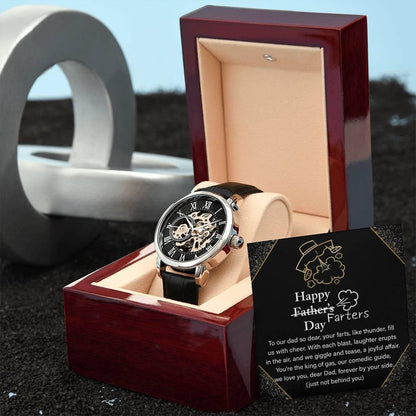 Dad Gift -Funny Happy Farter's Day Men's Openwork Watch with Gift Box - Mallard Moon Gift Shop