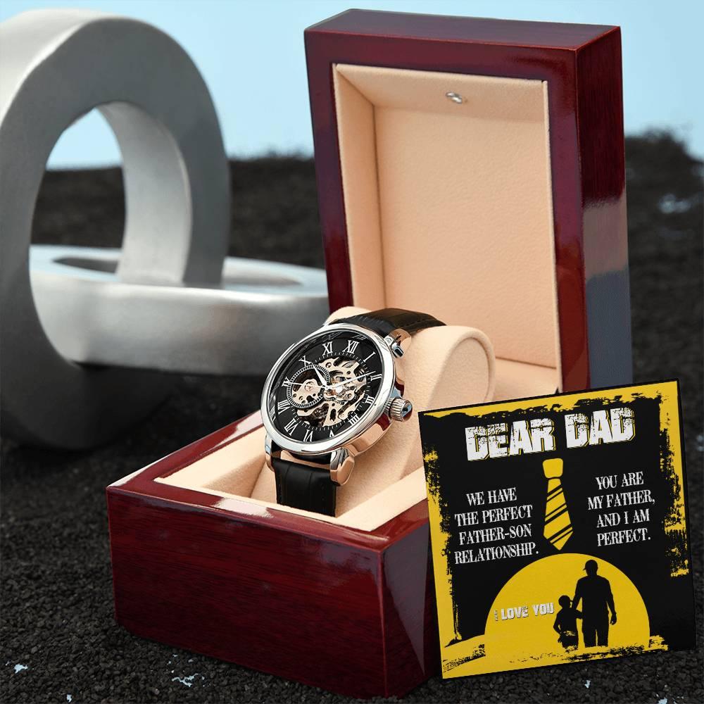 Dear Dad- We Have the Perfect Father Son Relationship Men's Openwork Watch with Gift Box - Mallard Moon Gift Shop