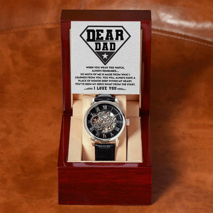 Dear Dad, You are my Hero Men's Openwork Watch - Mallard Moon Gift Shop
