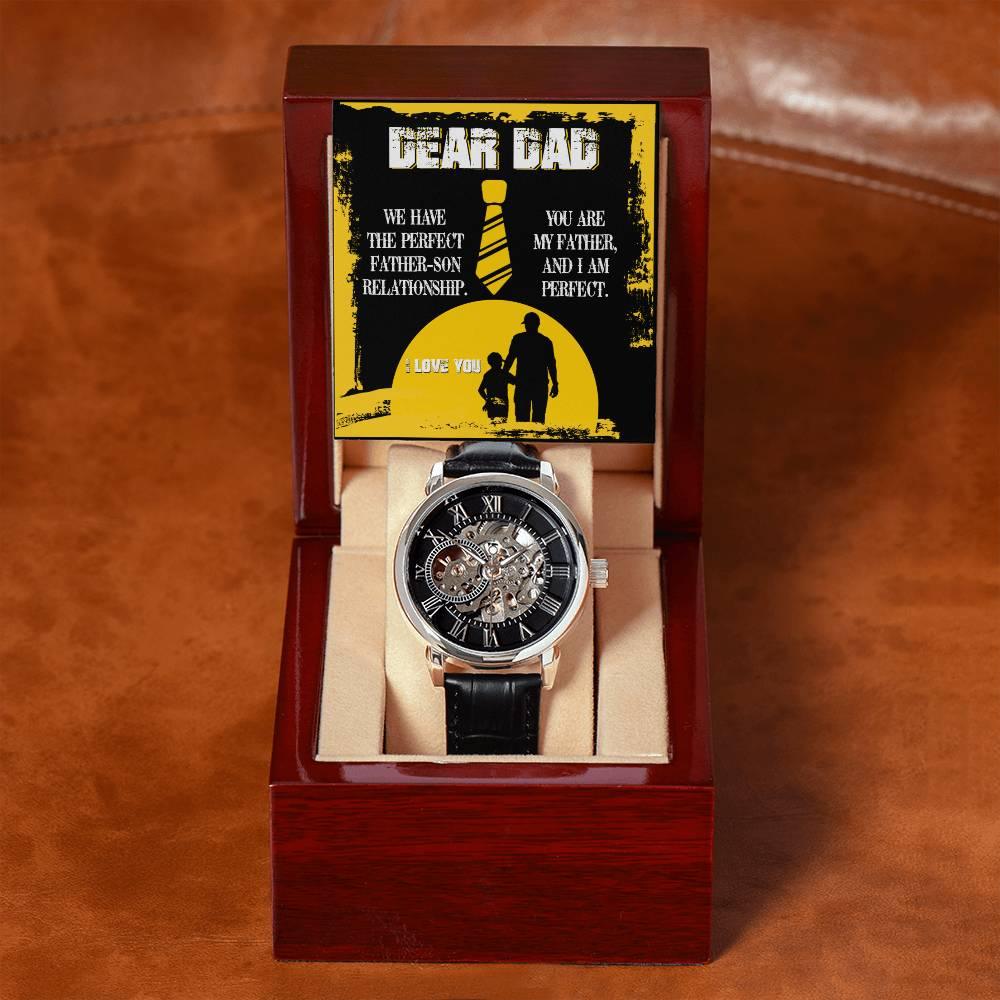 Dear Dad- We Have the Perfect Father Son Relationship Men's Openwork Watch with Gift Box - Mallard Moon Gift Shop