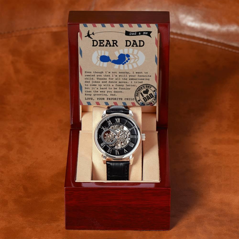 Dad Gift -Thanks for All The Embarrassing Dad Jokes and Dance Moves - Your Favorite Child Men's Openwork Watch with Gift Box - Mallard Moon Gift Shop