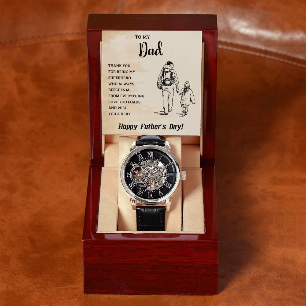 To My Dad My Superhero Men's Openwork Watch with Gift Box - Mallard Moon Gift Shop