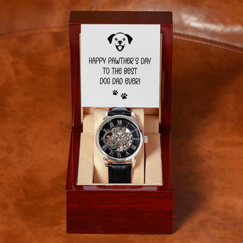 Dad Gift -Happy Pawther’s Day to the Best Dog Dad Men's Openwork Watch with Gift Box - Mallard Moon Gift Shop