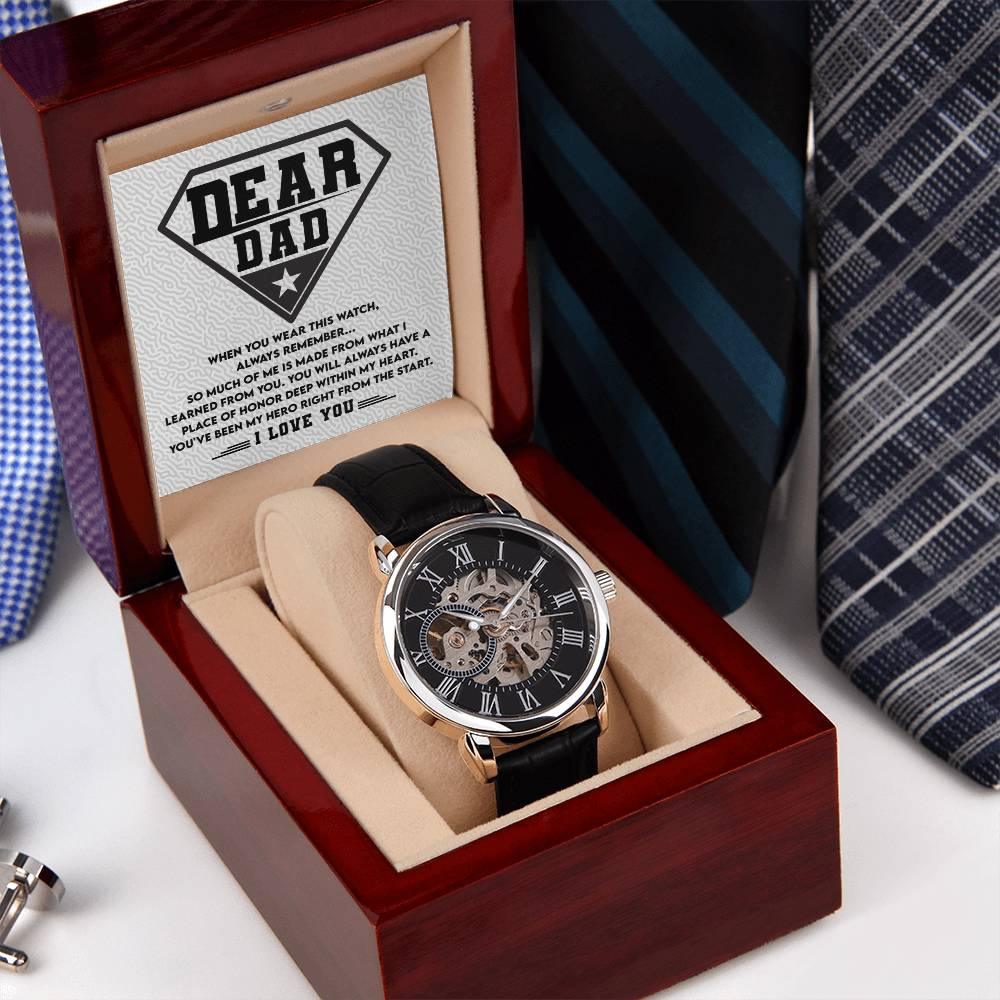 Dear Dad, You are my Hero Men's Openwork Watch - Mallard Moon Gift Shop