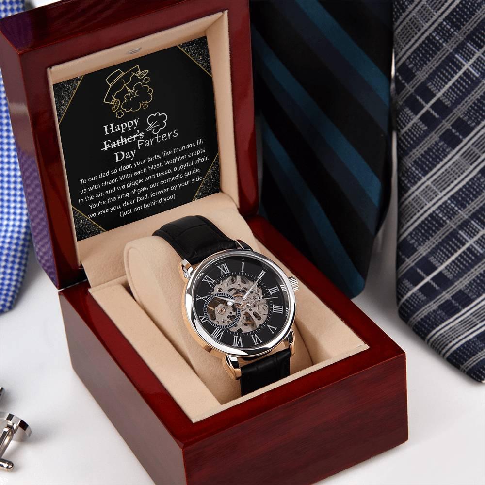 Dad Gift -Funny Happy Farter's Day Men's Openwork Watch with Gift Box - Mallard Moon Gift Shop