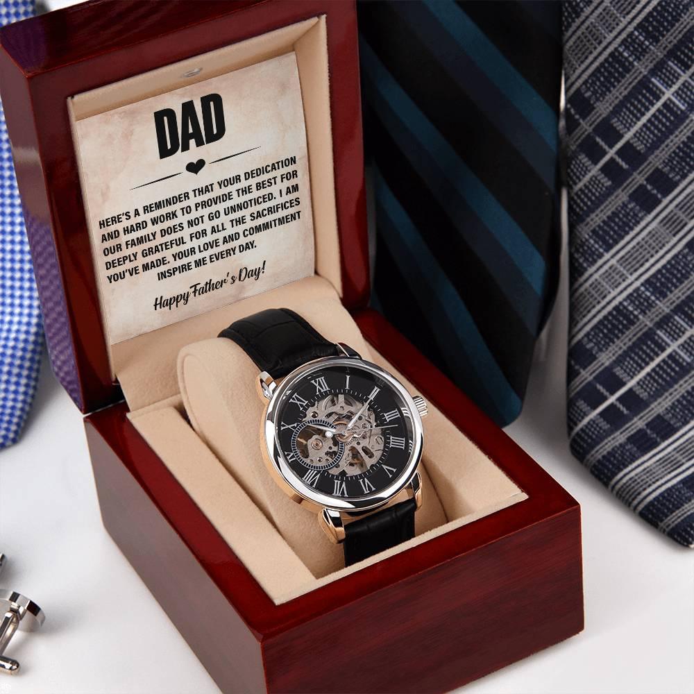 Dad, You Inspire Me - Happy Father’s Day Men's Openwork Watch with Gift Box - Mallard Moon Gift Shop