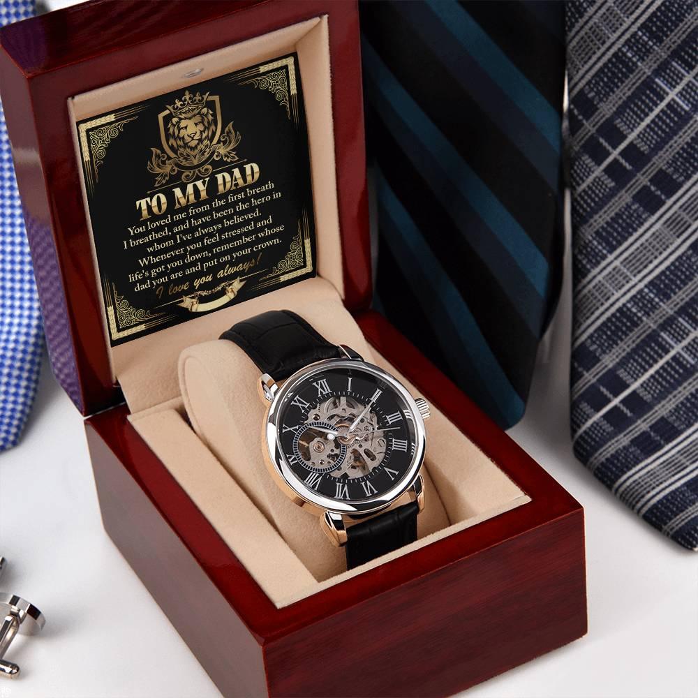 Dad Gift -Put On Your Crown Men's Openwork Watch with Gift Box - Mallard Moon Gift Shop