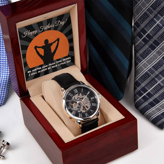 Dad Happy Father's Day I Will Always Be Your Little Boy Men's Openwork Watch with Gift Box - Mallard Moon Gift Shop