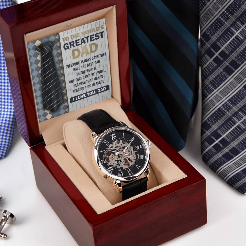 Dad Gift - To the World's Greatest Dad Men's Openwork Watch with Gift Box - Mallard Moon Gift Shop