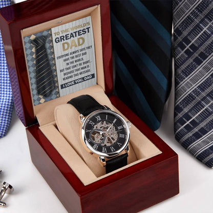 Dad Gift - To the World's Greatest Dad Men's Openwork Watch with Gift Box - Mallard Moon Gift Shop