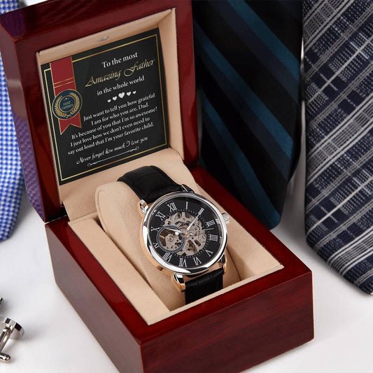 Dad Gift -We Don't Need To Say Out Loud I am You Favorite Child Men's Openwork Watch with Gift Box - Mallard Moon Gift Shop