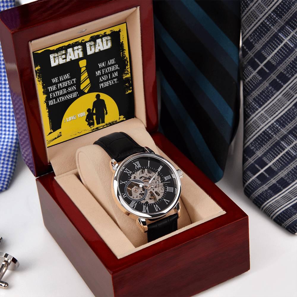 Dear Dad- We Have the Perfect Father Son Relationship Men's Openwork Watch with Gift Box - Mallard Moon Gift Shop